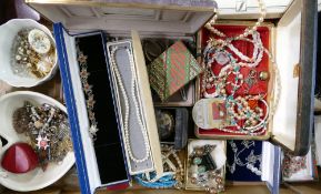 A large collection of vintage ladies costume jewellery, including silver, watches, coins, pearls,