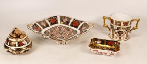Royal Crown Derby Imari 1128 Patterned items to include Footed Square Dish, Twin Handled Cup ,