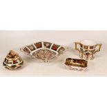 Royal Crown Derby Imari 1128 Patterned items to include Footed Square Dish, Twin Handled Cup ,