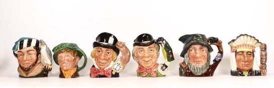 Royal Doulton Small Character Jugs to include The Falconer D6540, Mad Hatter D6602, The Walrus & The
