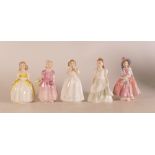 Royal Doulton lady figures to include Tinkle Bell HN1667 , Lily HN1798 , Catherine HN3044, Kerry