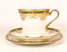 De Lamerie Fine Bone China heavily gilded Green Rimmed Trio, specially made high end quality item,