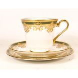 De Lamerie Fine Bone China heavily gilded Green Rimmed Trio, specially made high end quality item,
