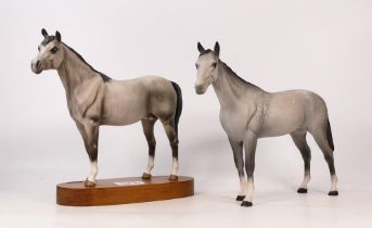 Beswick Arab on wooden plinth together with Bois Roussel Race Horse in matt grey (2)