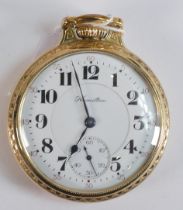 Hamilton 950 RAILROAD 23 jewel gents open face keyless pocket watch in gold plated case. Winds,