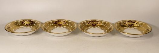 De Lamerie Fine Bone China heavily gilded Burgundy Majestic Pattern Set of Four Bowls, specially