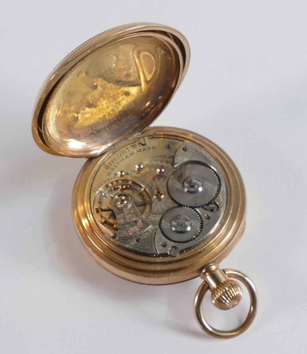 Waltham Crescent Street 10ct gold plated Gents keyless pocket watch, winds, ticks, sets & runs. - Image 2 of 2