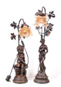 Two Art Nouveau Style Resin Lamps with Ruffled Floral Shades. Height of tallest: 66cm (2)