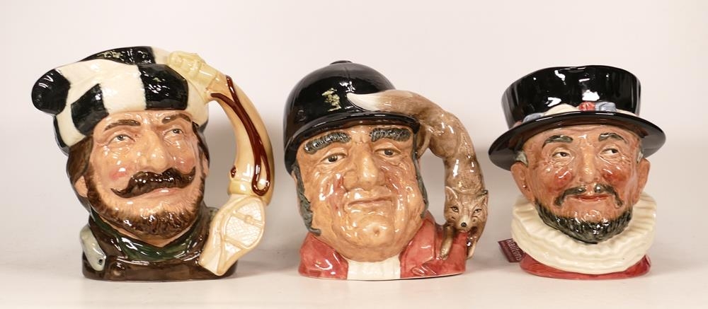 Royal Doulton Large Character Jugs Gone Away D6531 , Trapper D6609 & Beefeaters (3)