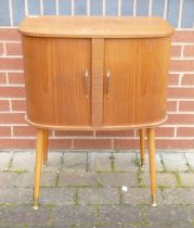 WK Möbel Mid-Century tambour Fronted Record Cabinet on Metal Fitted Castor Feet. Height: Length: