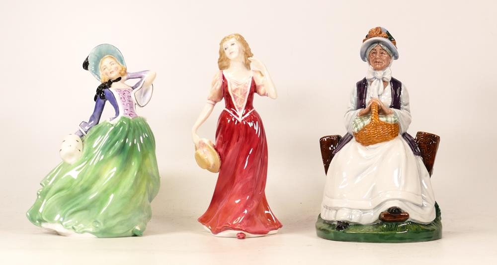 Royal Doulton Lady Figures Autumn Breezes Hn1913, Strolling Hn3755 & Rest A While Hn2728(3)