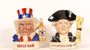 Royal Doulton Small Decanter Character jugs Uncle Sam & Captain Cook(2)