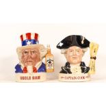 Royal Doulton Small Decanter Character jugs Uncle Sam & Captain Cook(2)