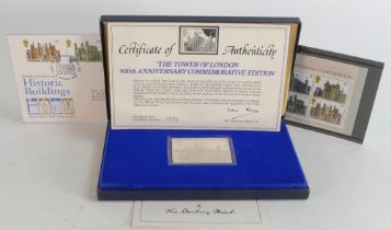 Tower of London sterling silver stamp, limited edition, weight 76g. Cased with Certificate, First