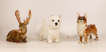 Three Animal to include Goebel Corgi CH619, Beswick West Highland Terrier and Beswick Seated Stag.