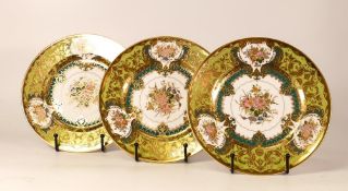 Three De Lamerie Fine Bone China heavily gilded Majestic patterned cabinet plates , specially made