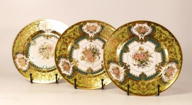 Three De Lamerie Fine Bone China heavily gilded Majestic patterned cabinet plates , specially made