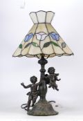 Tiffany Style Table Lamp with Leaded Glass Type Shade, height 48cm
