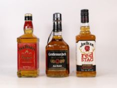 Three 70cl Bottles of Bourbon to include Jack Daniels Gentleman Jack, Jim Beam Red Stag & JD