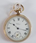 Waltham USA gold plated open faced keyless gents pocket watch, not working.