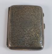 Hallmarked silver cigarette case, with engraved dedication, 72g.