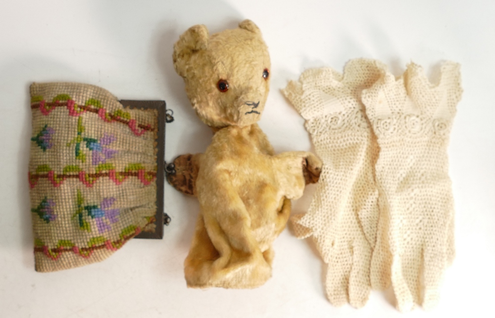 One Vintage Sooty Style Hand Puppet together with Vintage Crochet Gloves, Purse and Round Leather - Image 2 of 2
