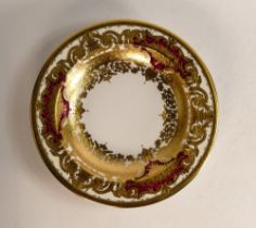 De Lamerie Fine Bone China heavily gilded Burgundy Majestic Pattern Large Serving Bowl, specially