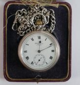 J W Benson London gents keyless silver pocket watch 109g, 50mm wide, together with single silver