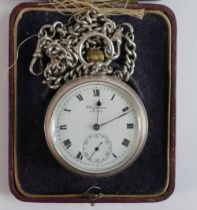 J W Benson London gents keyless silver pocket watch 109g, 50mm wide, together with single silver