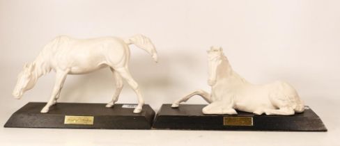 Beswick white matte horse Spirit Of Nature & Peace both on black wood plinths(2)