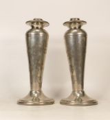 Pair of Wedgwood Interiors Pewter Candlesticks engraved with Floral Blossoms. Some dents to both.