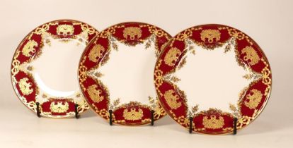 Three De Lamerie Fine Bone China heavily gilded Christmas Garland patterned cabinet plates ,