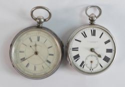 Two heavy gents silver pocket watches, keys missing - Fusee Griffith Denbigh (glass missing) and
