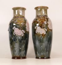 Pair of Royal Doulton stoneware vases 23cm high.