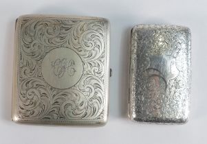 Two hallmarked silver cigarette cases, gross weight 148.6g, both with initials and dents.