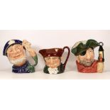 Royal Doulton Large Character Jugs Old Salt D6551, Old Charley D5420 & Smuggler D6616(3)