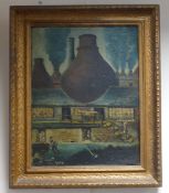 Will Smith Local Artist Pot Bank Scene , Oil on Board titled A Small Bit of A Old Pot Bank in the