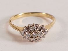18ct gold diamond cluster ring, size L, 2.4g.