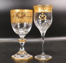 Two De Lamerie Fine Bone China heavily gilded Non Matching Wine Glasses with Saudi Arabia Crest ,