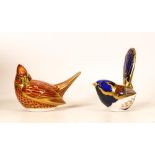 Royal Crown Derby Paperweights Fairy Wren & Red Cardinal, boxed , gold stopper(2)