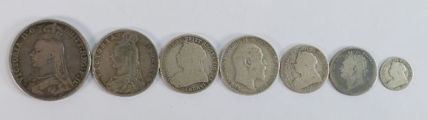 Pre 1920 .925 UK silver coins from 1889 crown, downwards, 75g.