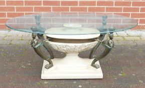 Modern Egyptian Theme Glass Topped Coffee Table, length 108cm