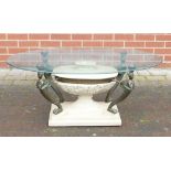 Modern Egyptian Theme Glass Topped Coffee Table, length 108cm