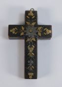 Antique tortoiseshell cross, pique inlaid with gold & silver, height 4.8mm high. A couple of small