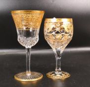 Two De Lamerie Fine Bone China heavily gilded Non Matching Wine Glasses with Saudi Arabia Crest ,