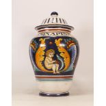 L'Antica Di Deruta Lidded Chemist Jar 'Sinapis'. Height: 31.5cm