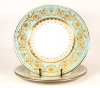 De Lamerie Fine Bone China heavily gilded Turquoise Renaissance patterned Plates , specially made