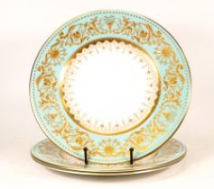 De Lamerie Fine Bone China heavily gilded Turquoise Renaissance patterned Plates , specially made