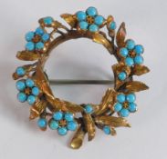 High carat gold and turquoise 19th century brooch. Not hallmarked but tested as higher carat