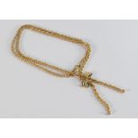 9ct hallmarked gold rope twist decorative neck chain with bow, wearable length 41cm, weight 4.53g.